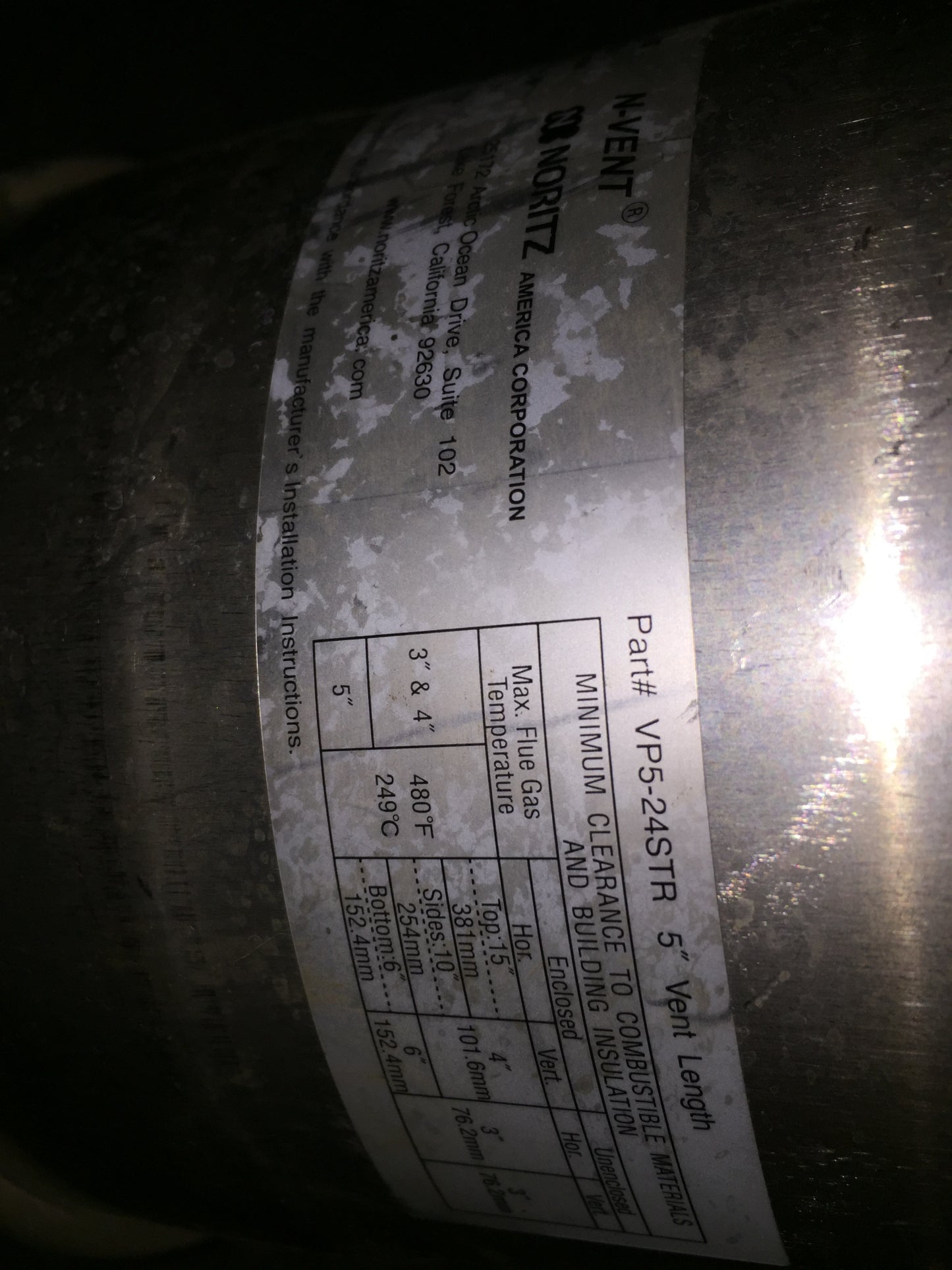 5" STRAIGHT 12" N-VENT FOR TANKLESS WATER HEATER APPLICATION