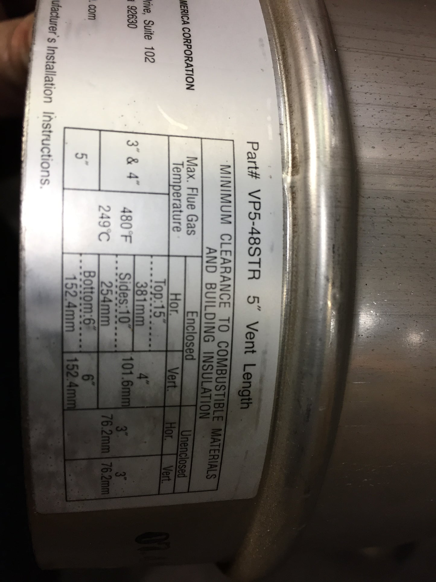 5" STRAIGHT 48" LENGTH N-VENT FOR TANKLESS WATER HEATER APPLICATION