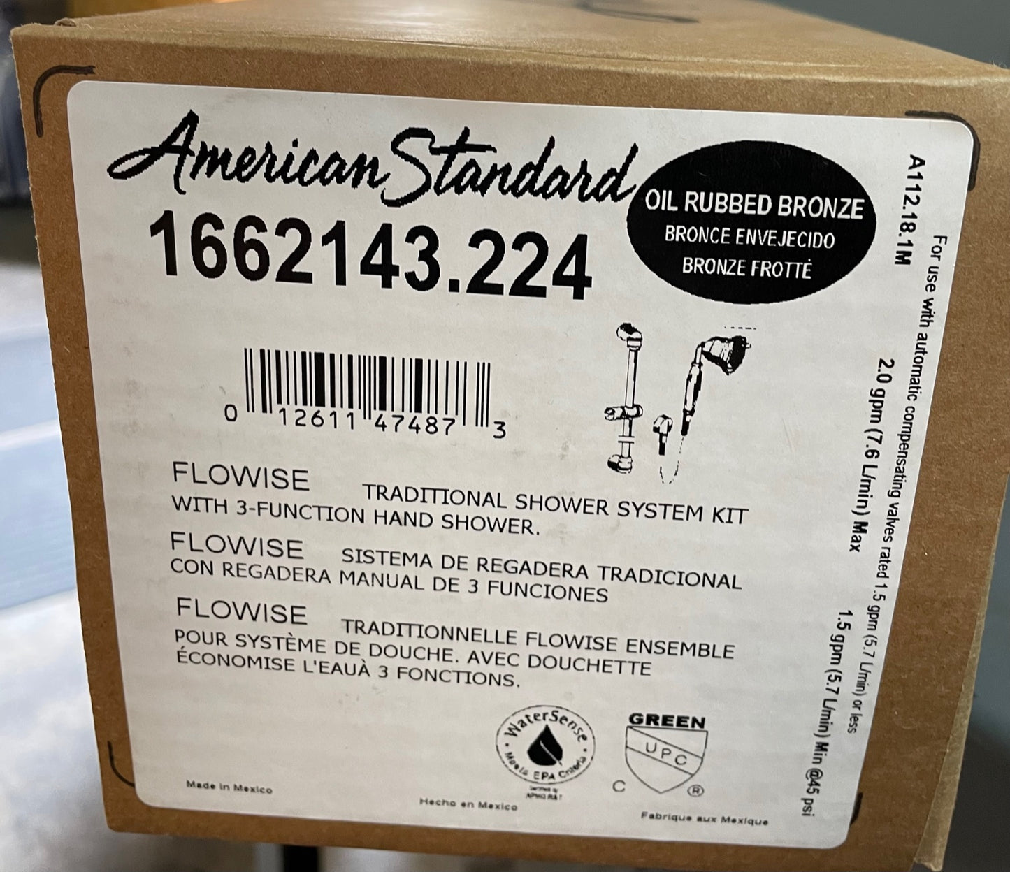 "FLOWISE" OIL RUBBED BRONZE TRADITIONAL SHOWER SYSTEM KIT WITH 3-FUNCTION HAND SHOWER,