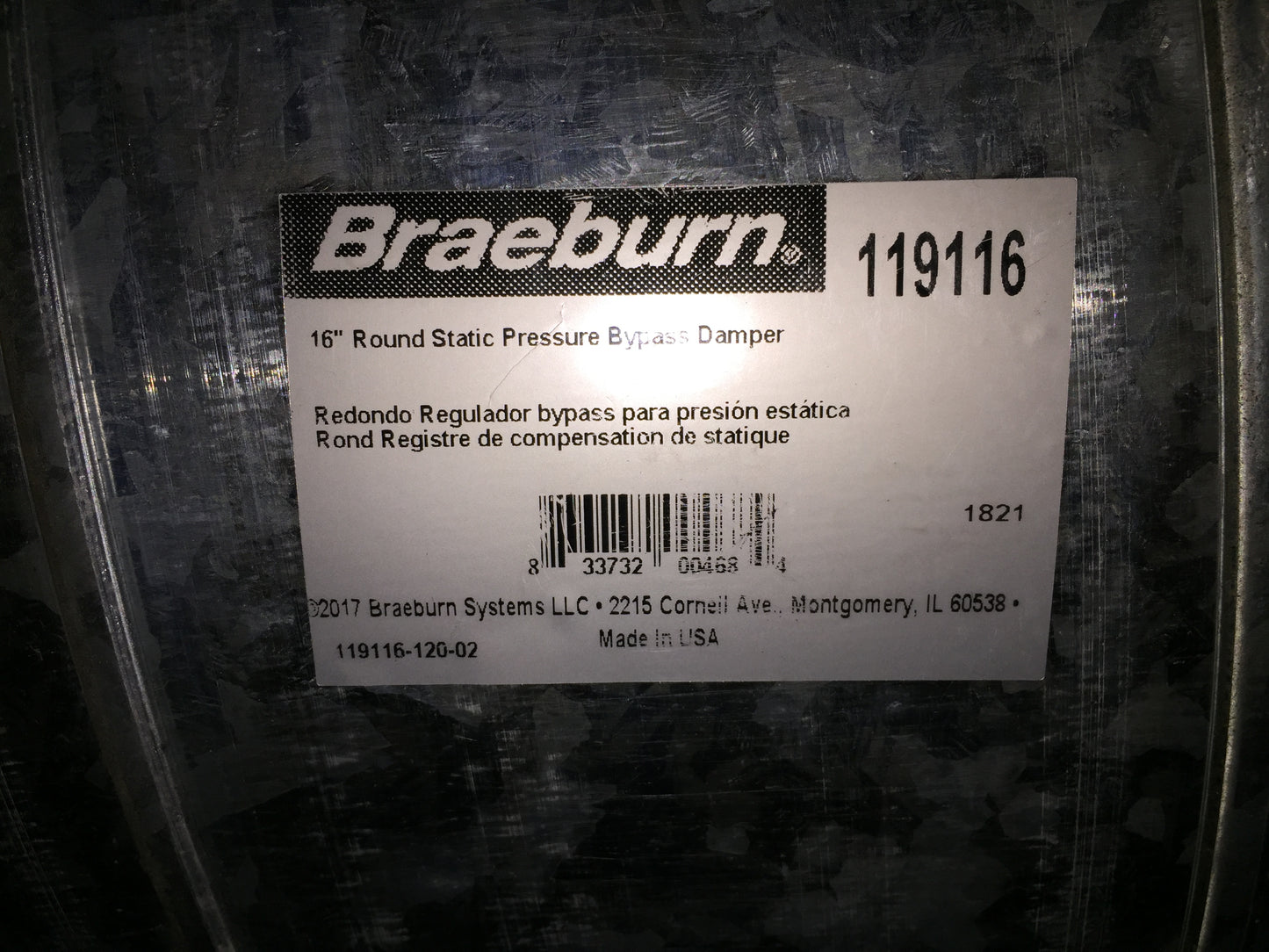16" ROUND STATIC PRESSURE BYPASS DAMPER