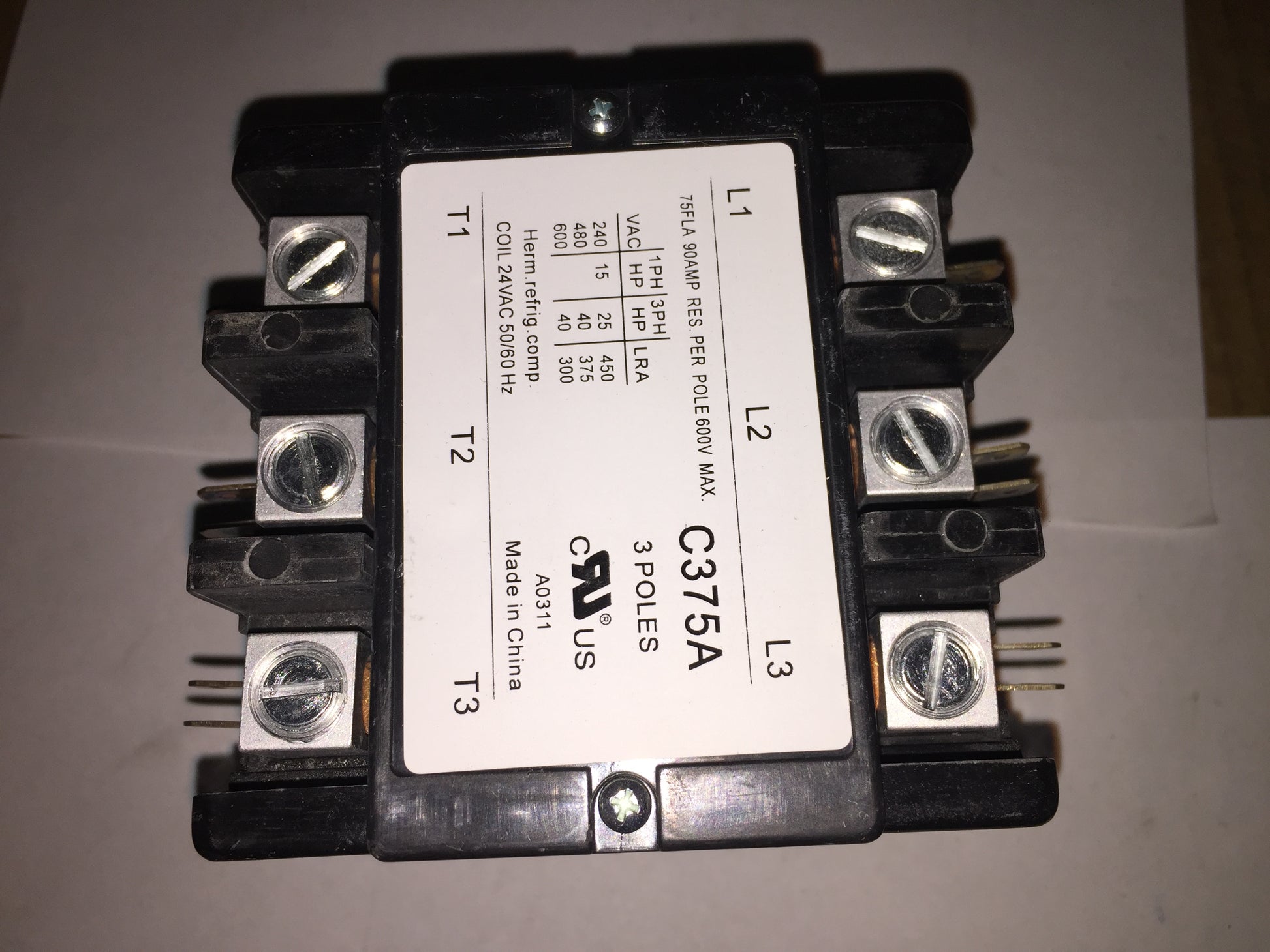3 POLE 75 AMP MAGNETIC CONTACTOR 24 VAC