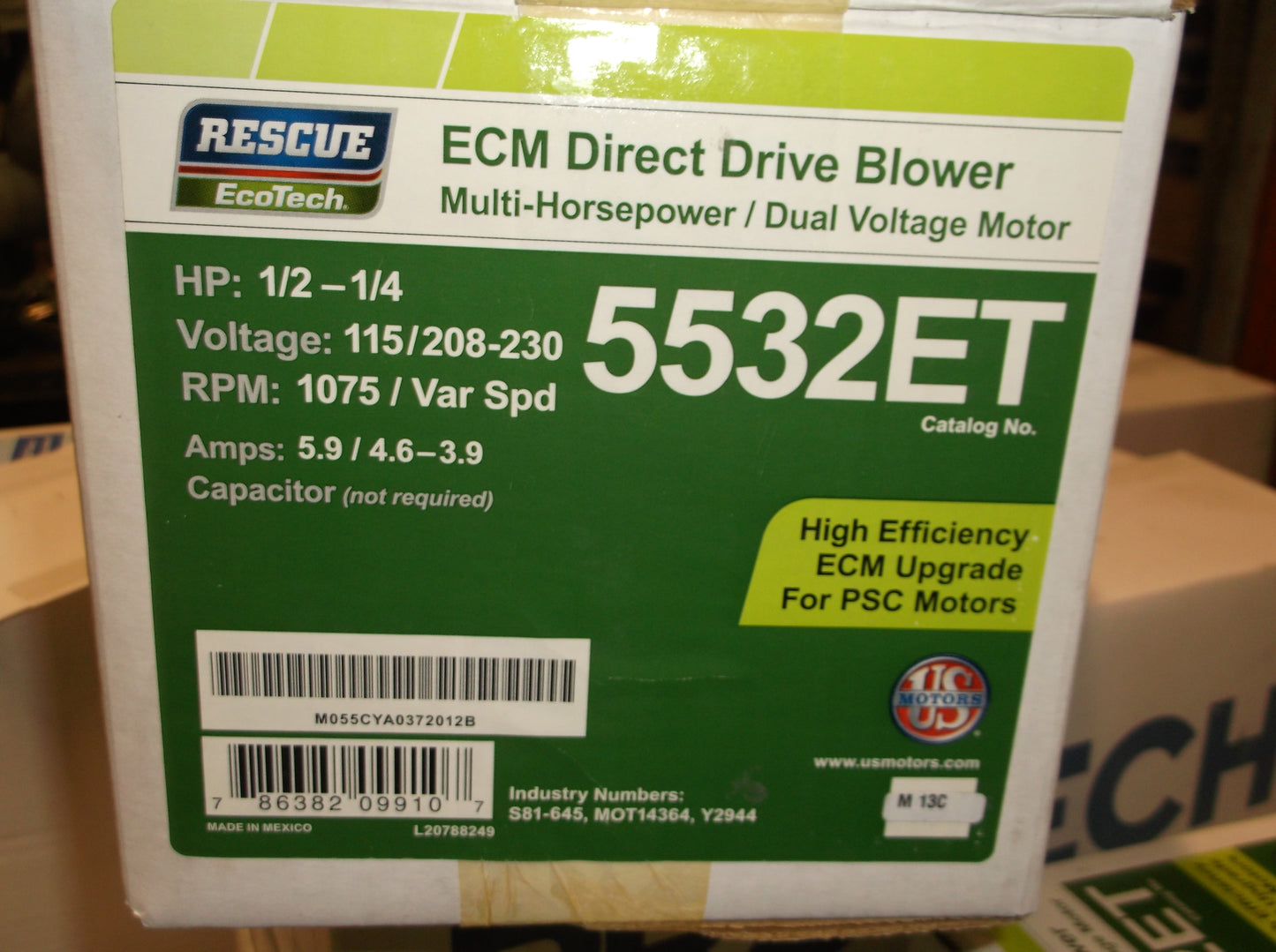 1/2-1/4HP RESCUE ECOTECH ECM DIRECT DRIVE BLOWER MOTOR 115-238-230/60/1 RPM:1075/VARIABLE SPEED