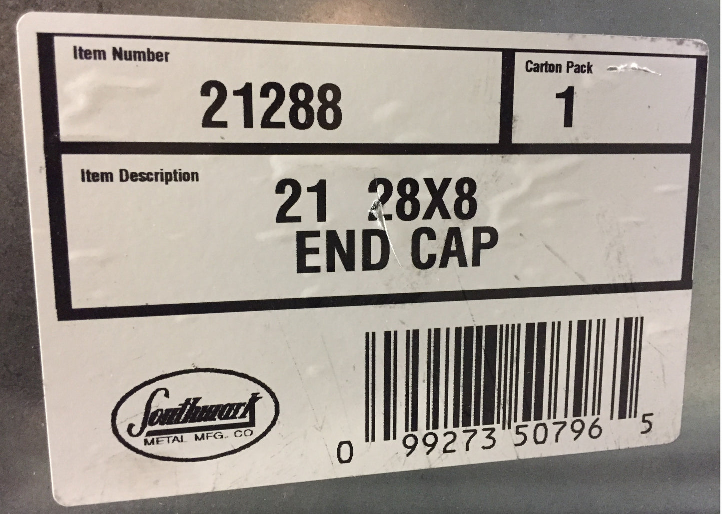 #21 28" X 8" RECTANGULAR DUCT END CAP