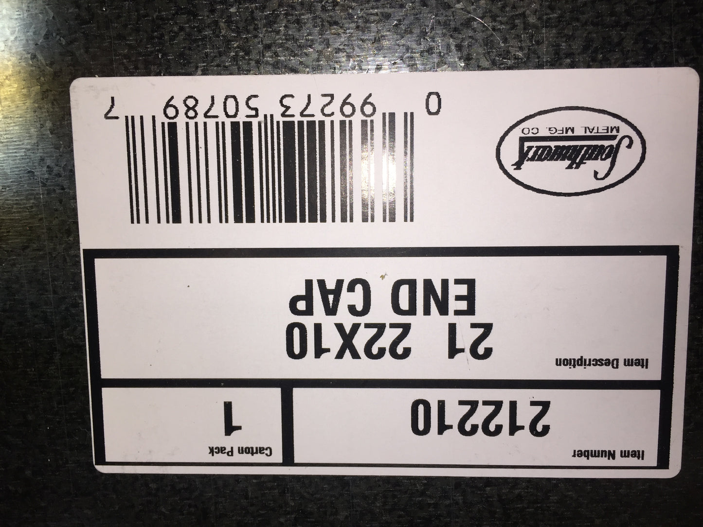 #21 22" X 10" RECTANGULAR DUCT END CAP