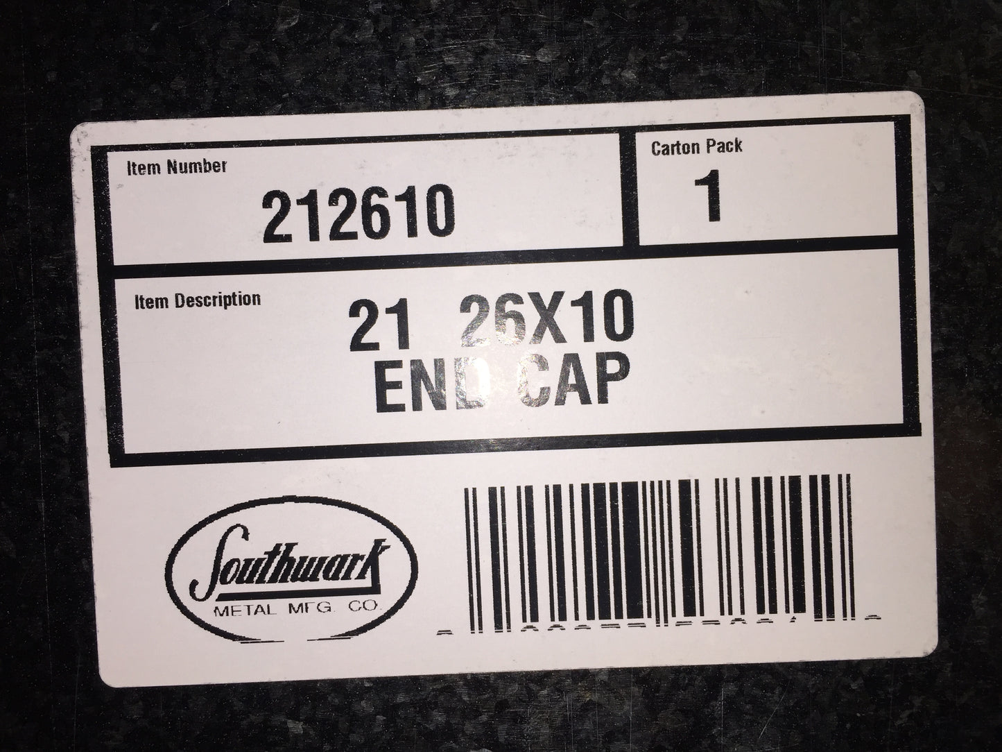 #21 26" X 10" RECTANGULAR DUCT END CAP