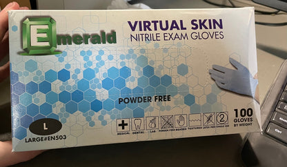 virtual skin nitrile exam size large powder free gloves, 100 per box