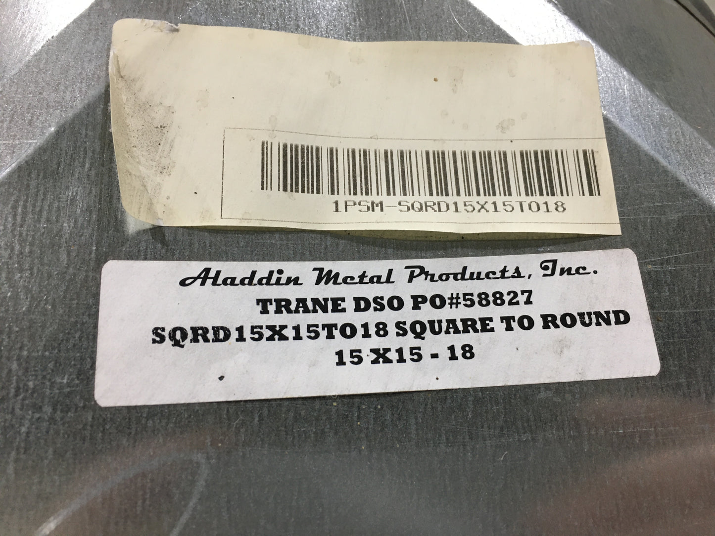 SQUARE TO ROUND DUCT ADAPTER 15"X15" SQAURE TO 18" ROUND