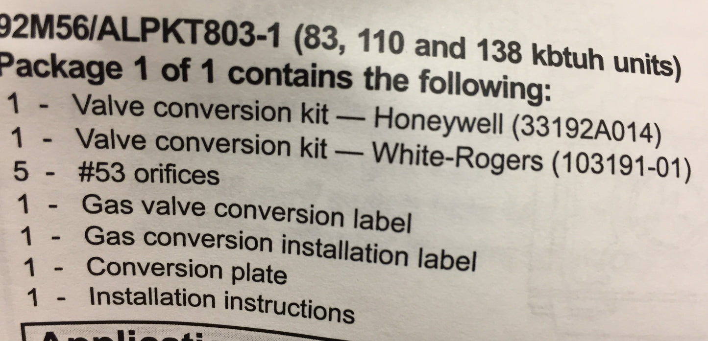 NATURAL GAS TO PROPANE CONVERSION KIT