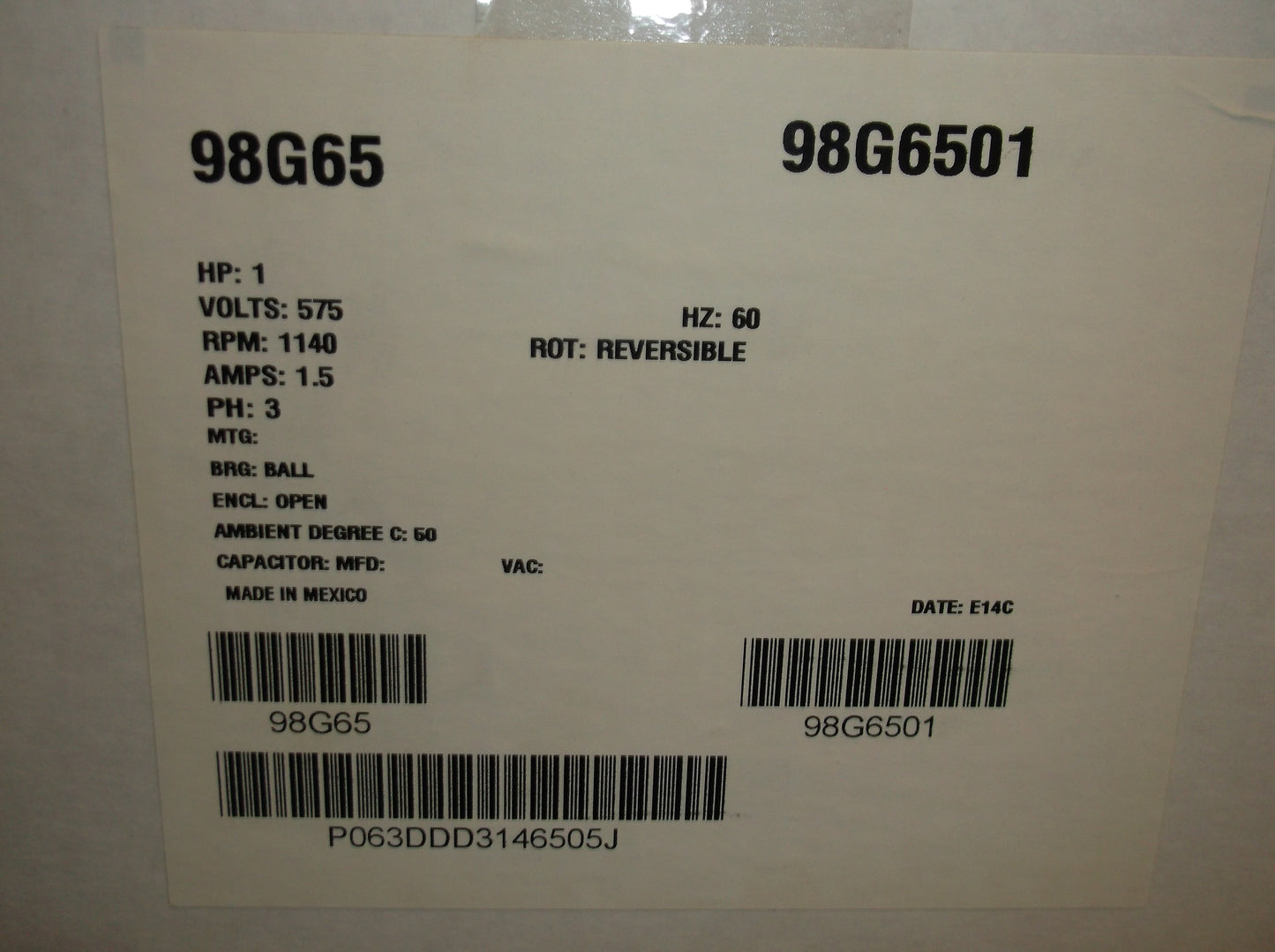 1HP CONDENSER FAN MOTOR 575/60/3 RPM:1140/1-SPEED