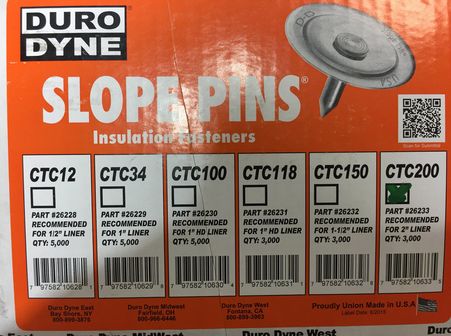 2" CTC200 WELD TYPE FASTENER SLOPE PINS (3,000 PIECES PER BOX)