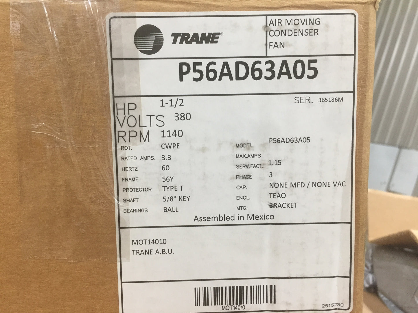 1 1/2 HP Blower Motor 380/60/3 1140 RPM