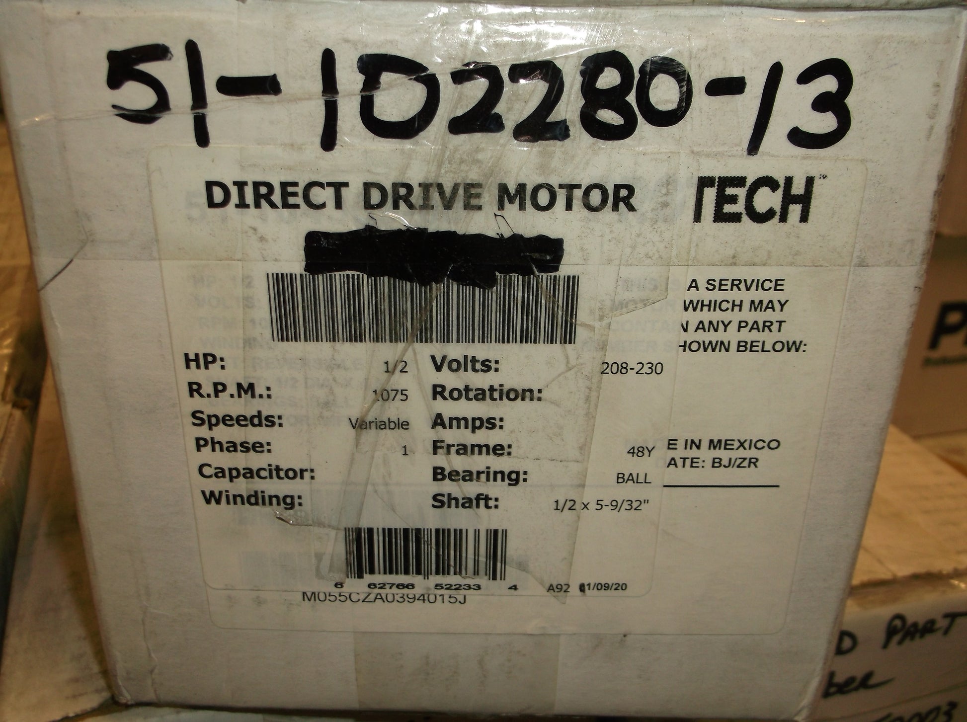 1 HP ECM X 13 DIRECT DRIVE BLOWER MOTOR 115/50-60/1 RPM 1050/VARIABLE SPEED