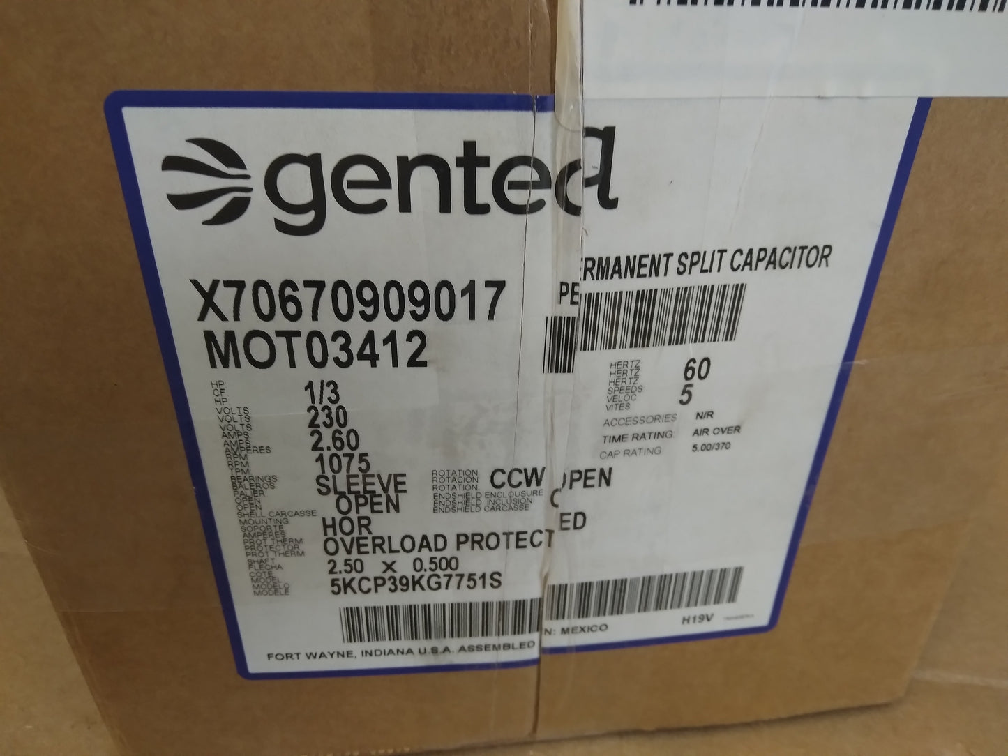1/3 HP PSC DIRECT DRIVE BLOWER MOTOR 230/60/1 RPM:1075/5-SPEED CCW 2.6 AMPS