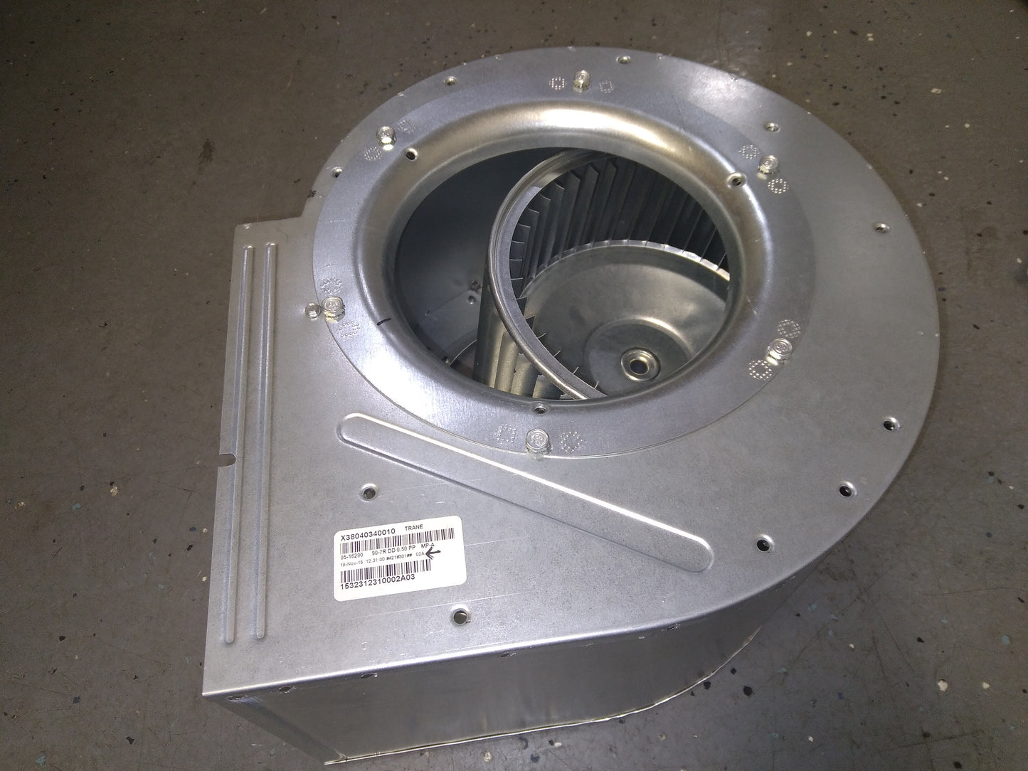 9" X 7"  BLOWER HOUSING AND WHEEL ASSEMBLY, LESS MOTOR CCW ROTATION, CONCAVE ORIENTATION 1/2" BORE
