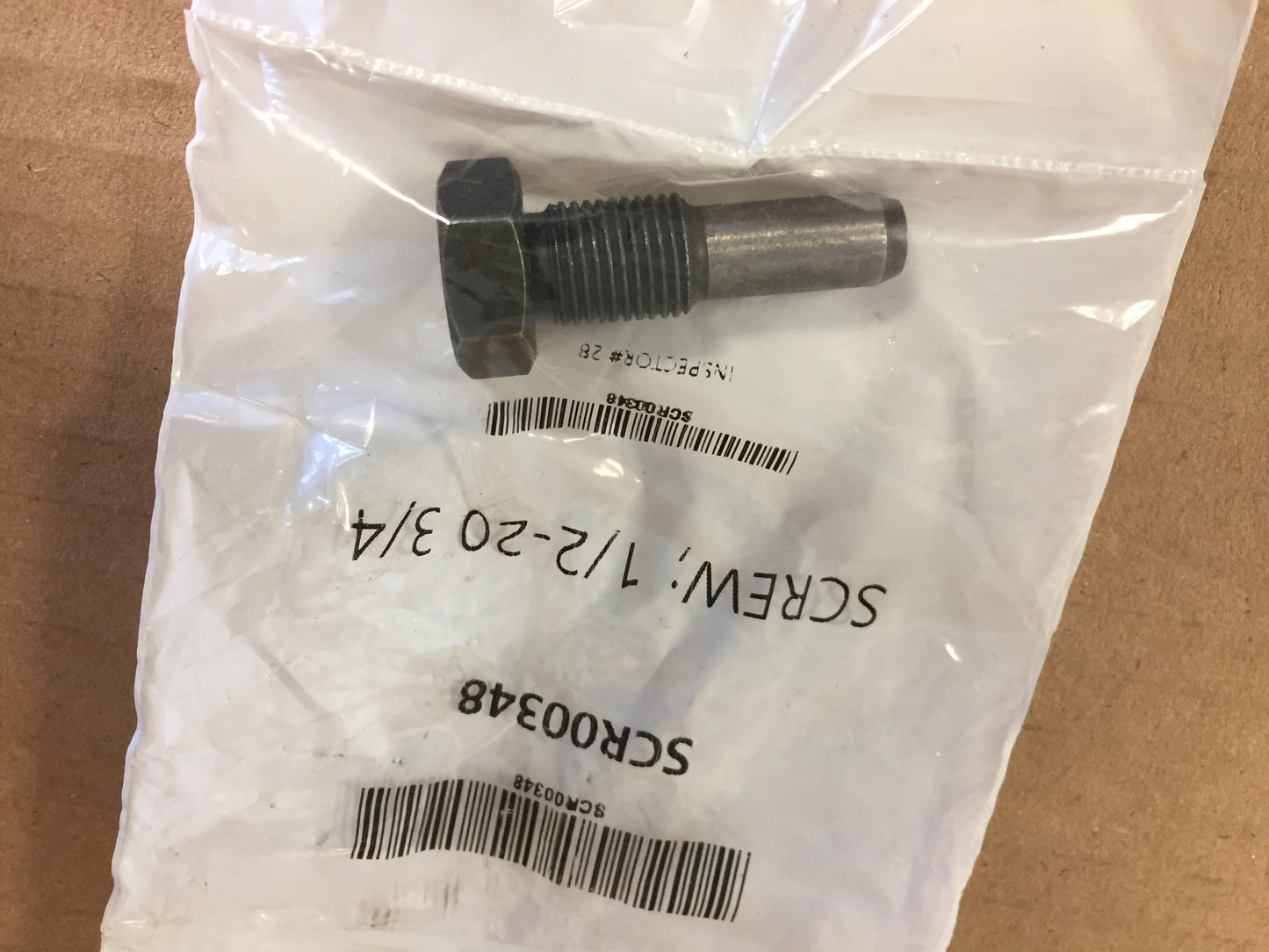 HEX BOLT, THREAD PTCH: 1/2-20, HEX HEAD SIZE: 3/4"