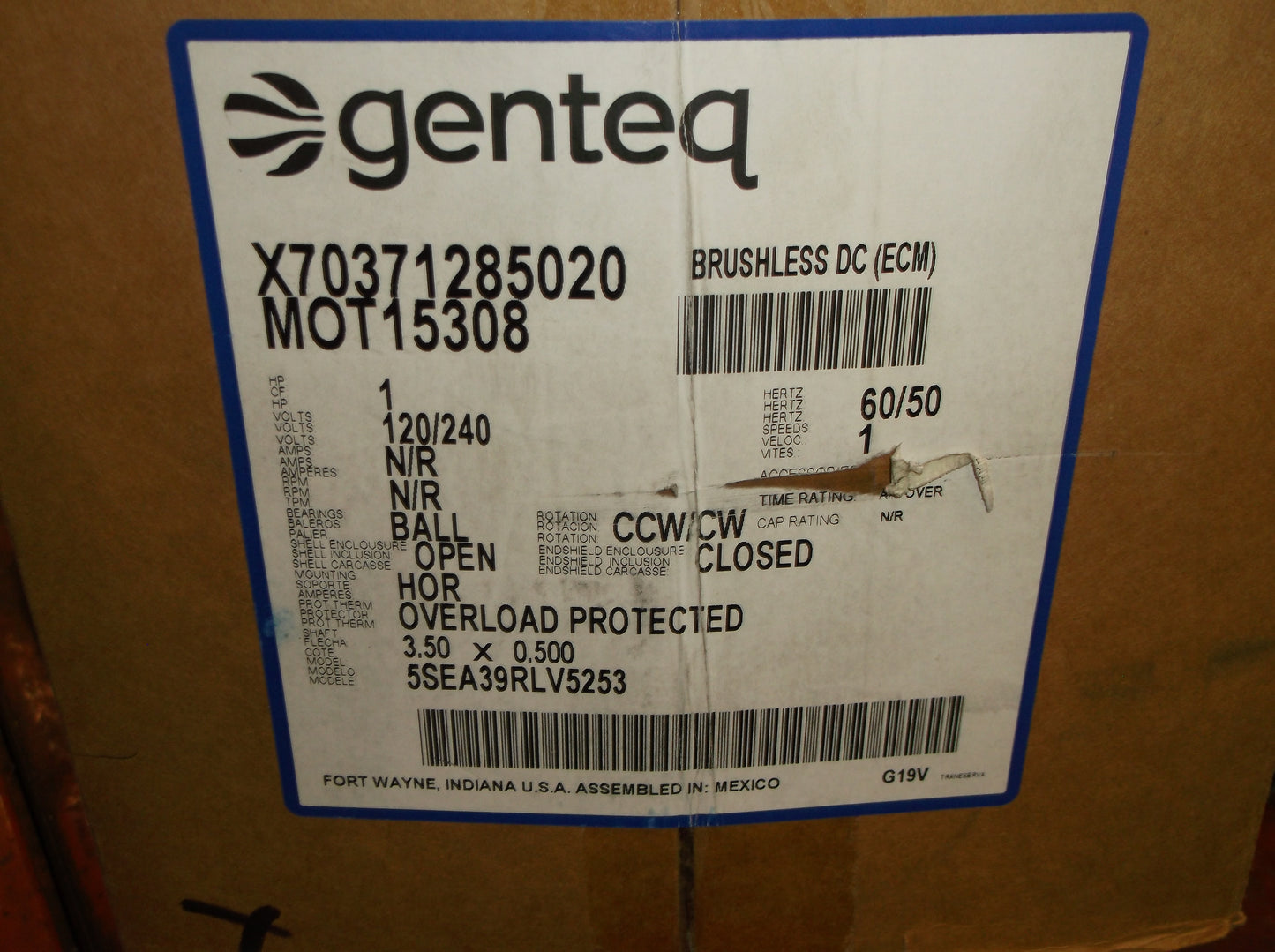 1HP ECM DIRECT DRIVE BLOWER MOTOR (LESS MODULE) 120-240/60-50/1 RPM:N/R VARIABLE SPEED