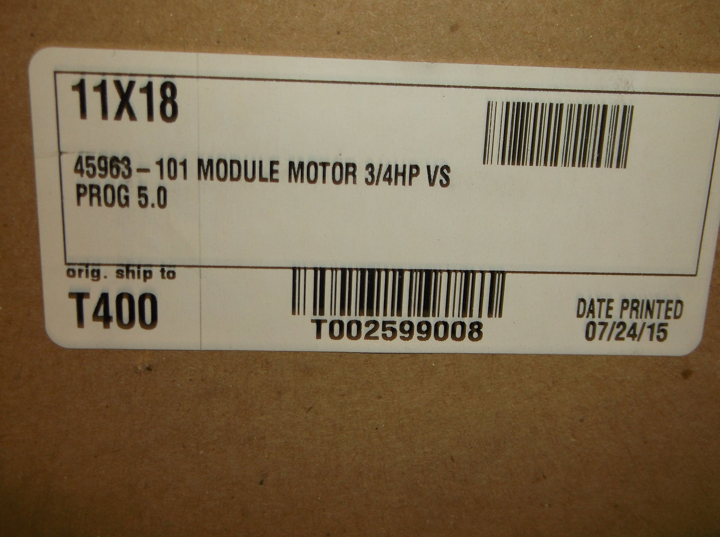 3/4HP ECM MOTOR MODULE PROGRAMMED VS 5.0 208-230/60/1 RPM:0-1200/VARIABLE SPEED
