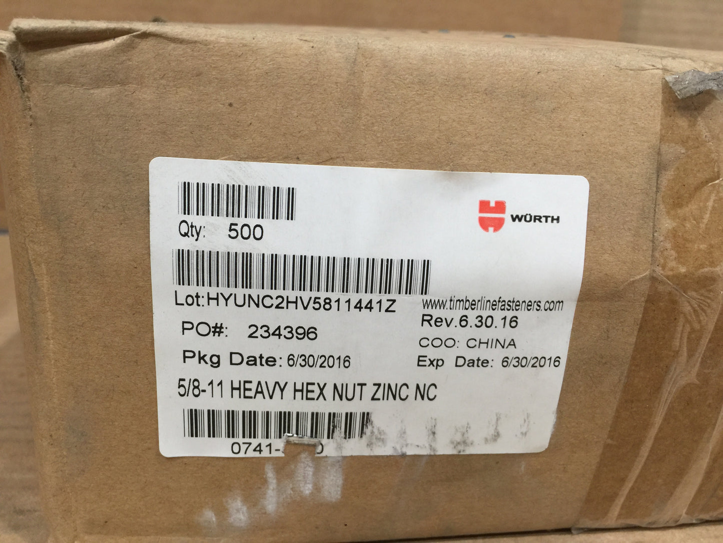 5/8"-11 HEAVY DUTY HEX NUT ZINK, 500 PER BOX