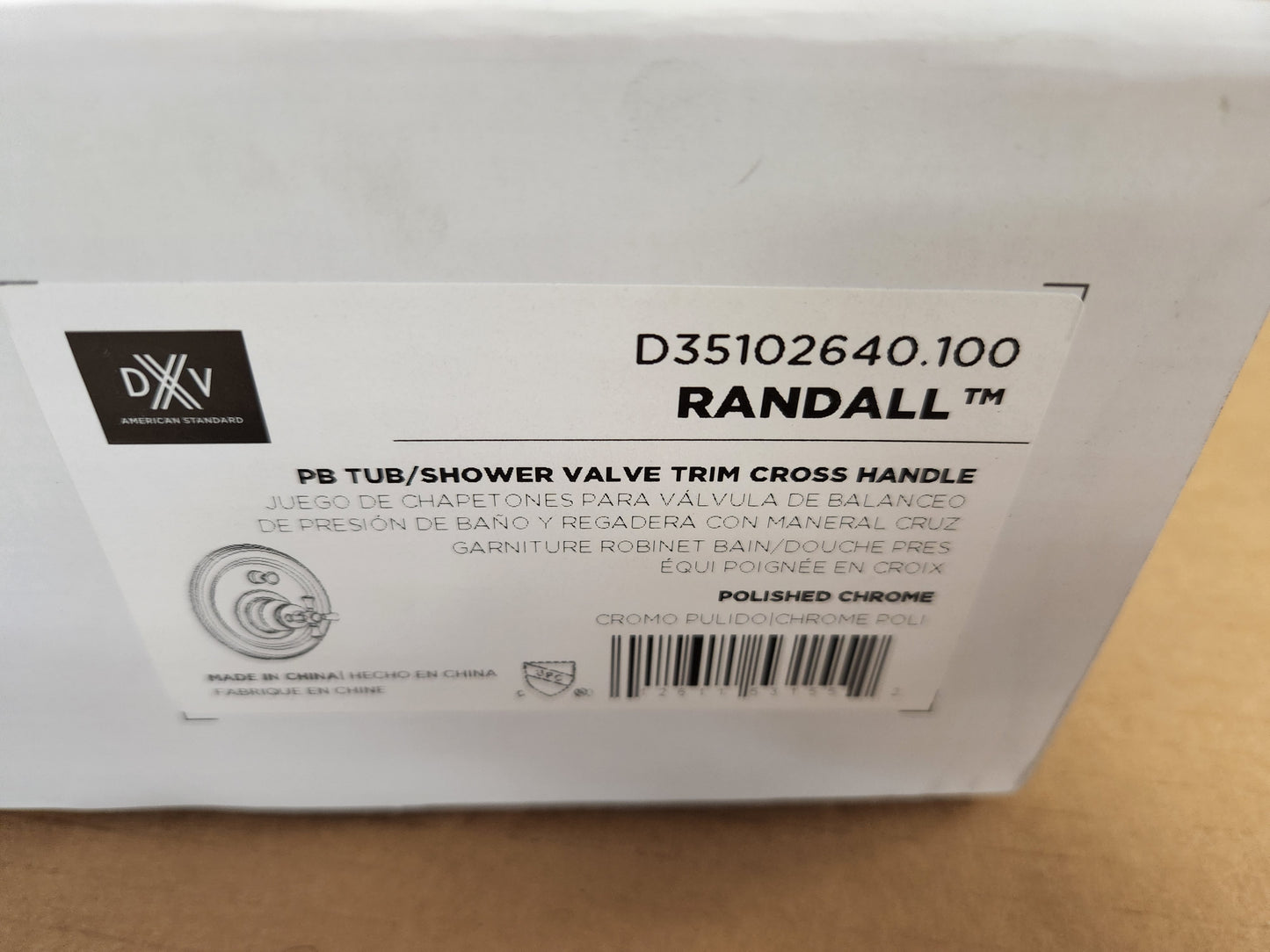 RANDALL POLISHED CHROME PB TUB/ SHOWER VALVE TRIM CROSS HANDLE