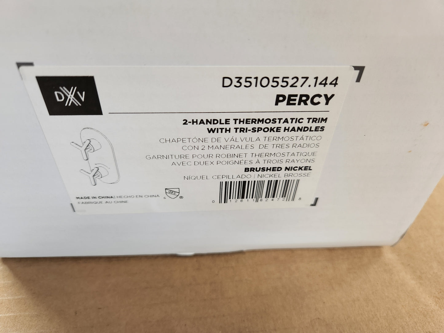 PERCY BRUSHED NICKEL 2 HANDLE THERMOSTATIC TRIM WITH TRI SPOKE HANDLES