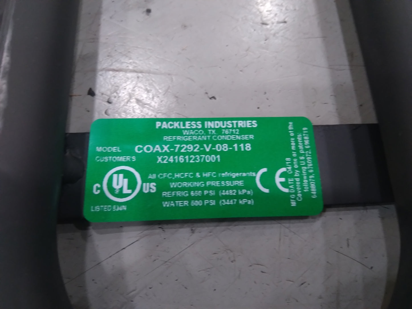 1-1/2" TON WATER SOURCE COAX REFRIGERANT CONDENSER WITH MOUNTING BRACKET