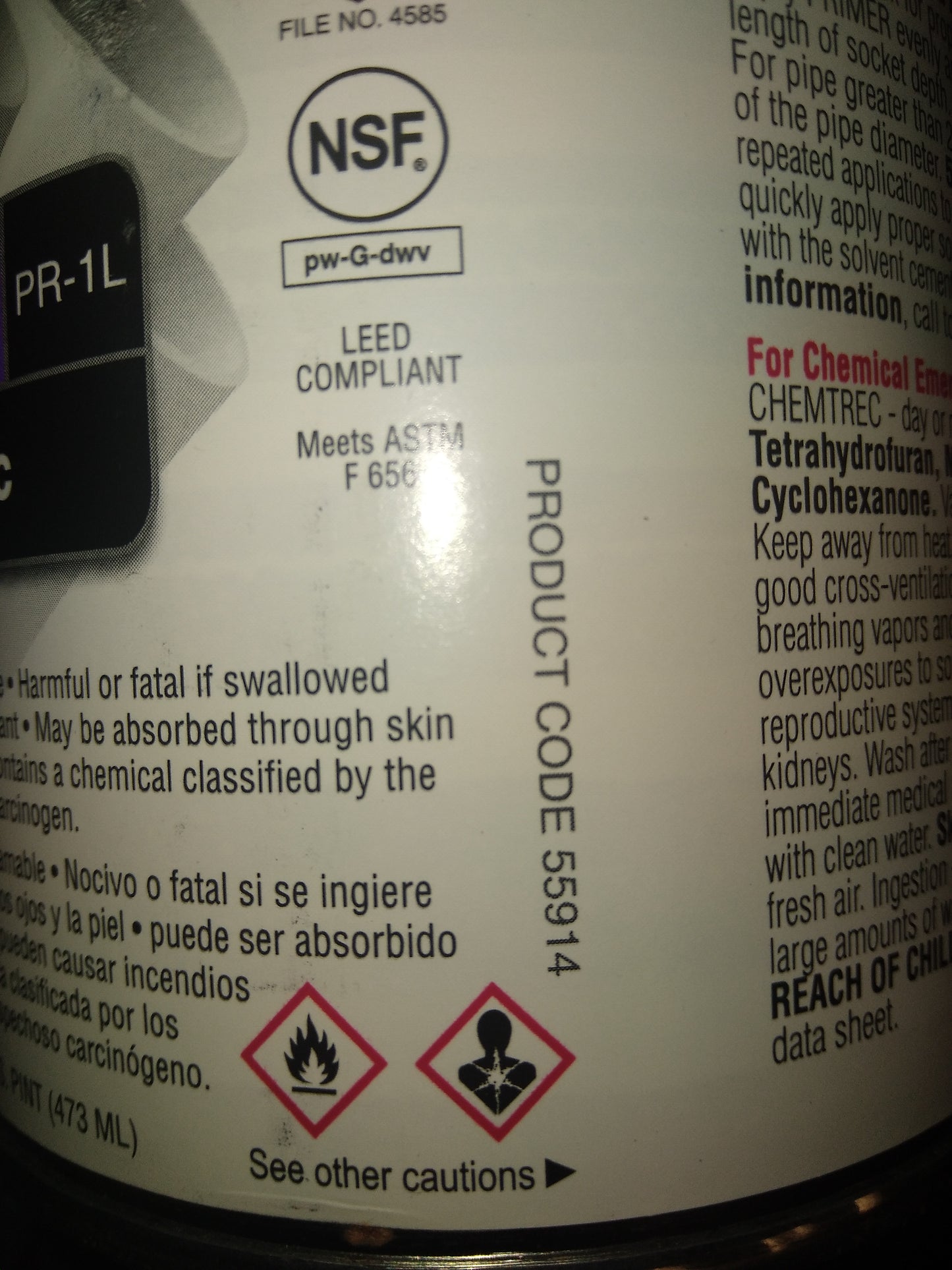 1 PT "JIM PR-1L" HIGH ETCH LOW VOC PURPLE PVC,CPVC PRIMER