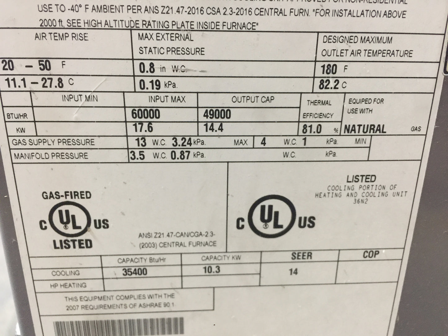 3 TON CONVERTIBLE 2 STAGE GAS/ELECTRIC PACKAGE UNIT; 14 SEER , 460/60/3, R-410A