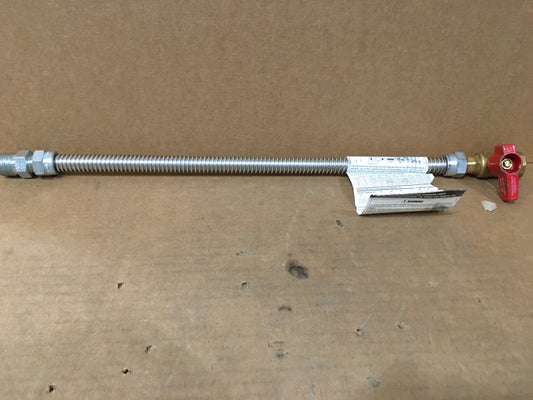 1/2" OD, 3/8" ID STAINLESS STEEL GAS CONNECTOR, 1/2" MIP x 1/2" FIP BALL VALVE, 18" IN LENGTH, CSA APPROVED 