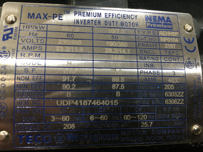 10 HP PREMIUM EFFICIENCY HAZARDOUS LOCATION INVERTER DUTY MOTOR 230-460/50-60/3 1440/1755 RPM 1 SPEED