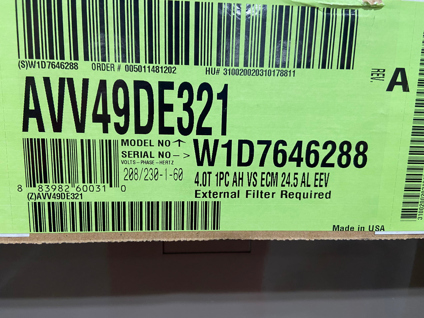 4 TON AC/HP "AFFINITY" SERIES MULTI-POSITION, VARIABLE SPEED ECM, COMMUNICATING FANCOIL, 20 SEER, 208-230/60/1, R-410A, CFM:1633