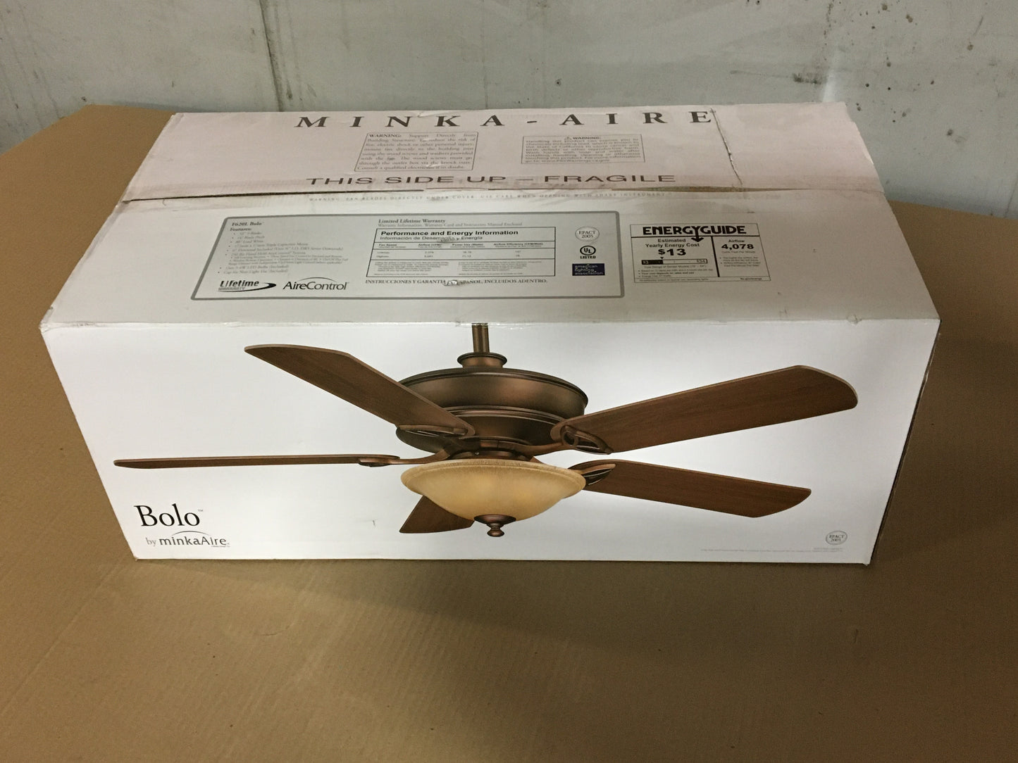 BOLO 52" 5 BLADE INDOOR CEILING FAN WITH REMOTE AND LED BULBS