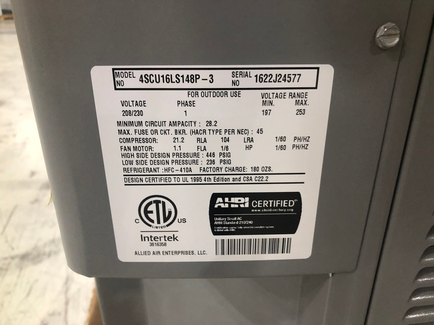 4 TON SPLIT-SYSTEM AIR CONDITIONER 208-230/60/1 R-410A 16 SEER, COMMUNICATING COMPATIABLE