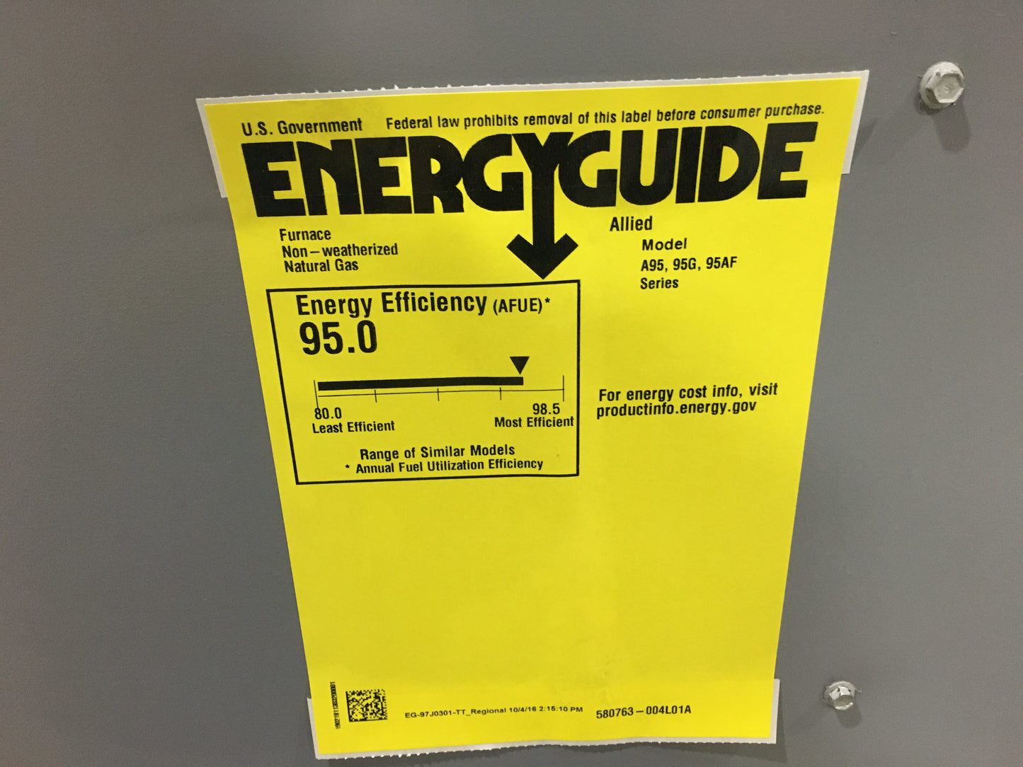 132,000 BTU SINGLE-STAGE UPFLOW/HORIZONTAL PSC MULTI SPEED GAS FURNACE 95% AFUE 120/60/1 CFM: 2000