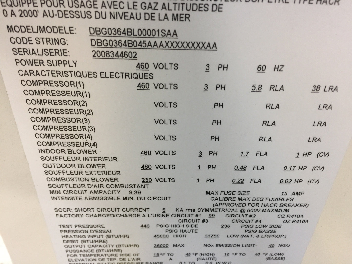 3 TON GAS/ELECTRIC PACKAGED UNIT; 460/60/3, R-410A, CFM: 1160