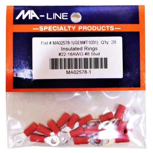 MA-LINE MALN Insulated Rings 22-18AWG #8 Stud 20/PKG