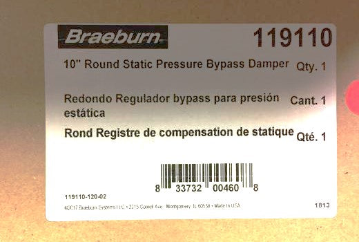 10" ROUND STATIC PRESSURE BYPASS DAMPER