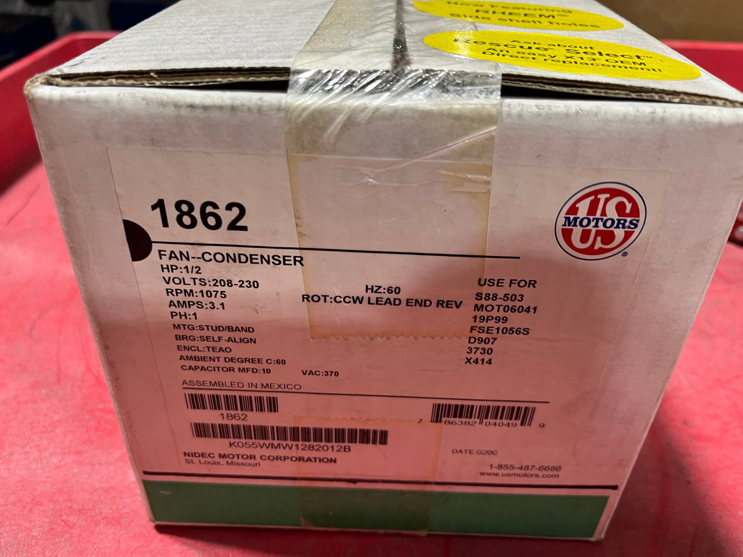 1/2HP CONDENSER FAN MOTOR 208-230/60/1 RPM:1075/1-SPEED
