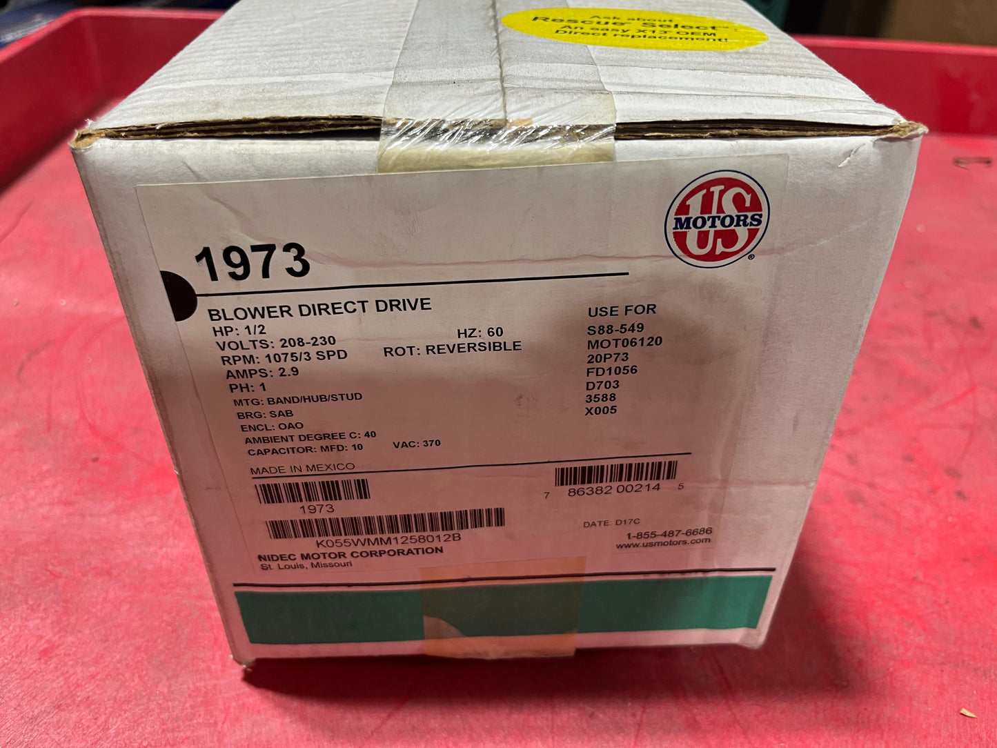 1/2HP DIRECT DRIVE BLOWER MOTOR 208-230/60/1 RPM:1075/3-SPEED