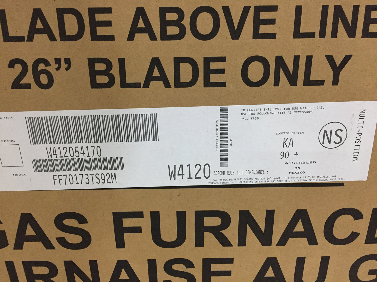 70000 BTU SINGLE-STAGE MULTIPOSITION ECM MULTI SPEED GAS FURNACE 92% AFUE 115/60/1 CFM: 1198