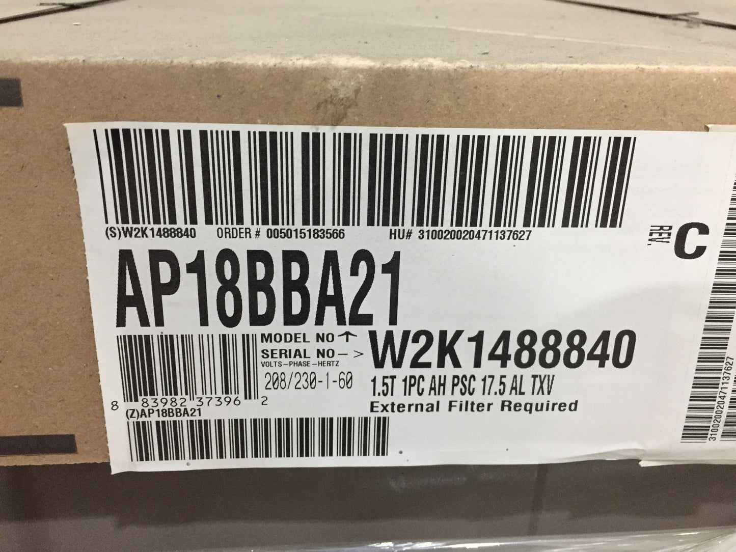 1.5 TON AC/HP PSC AIR HANDLER 208-230/60/1 R22/R-410A CFM 600