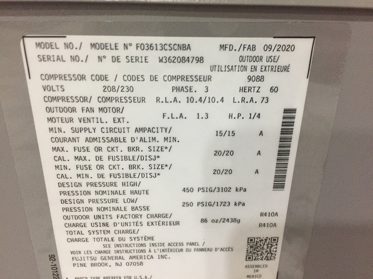 3 Ton Split-System Air Conditioner 208-230/60/3 R410A 13 SEER
