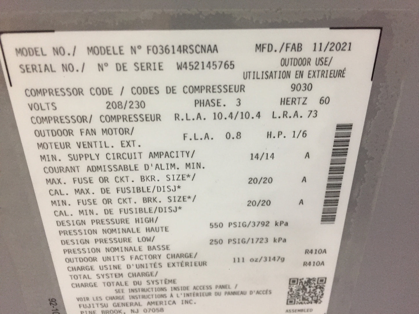 3 Ton Split-System Heat Pump 208-230/60/3 R410A 14 SEER