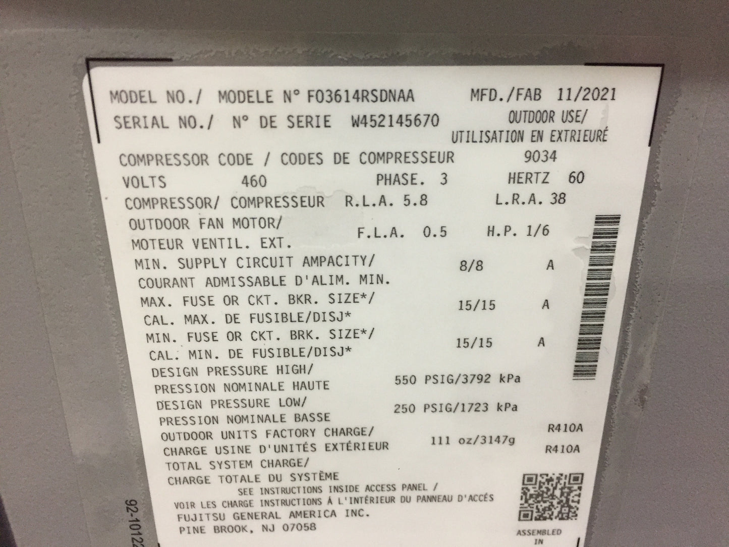 3 Ton Split-System Heat Pump 460/60/3 R410A 14 SEER