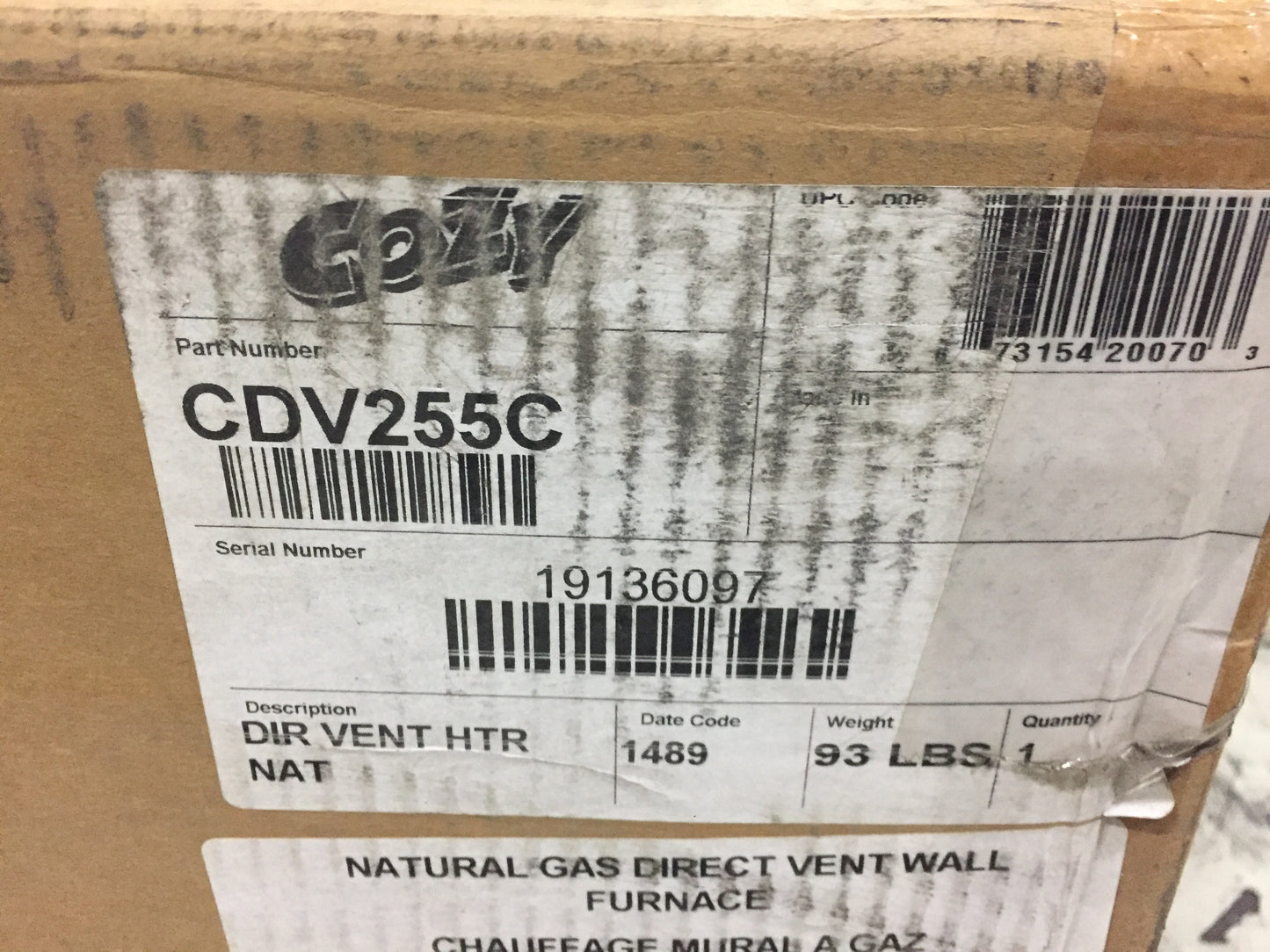 25,000 BTU GRAVITY DIRECT VENT NATURAL GAS WALL FURNACE, 115/60/1