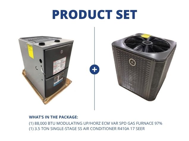 88,000 BTU Modulating Up/Horz ECM Var Spd Gas Furnace 97% with 3.5 Ton 1-Stage SS AC R410A 17 SEER