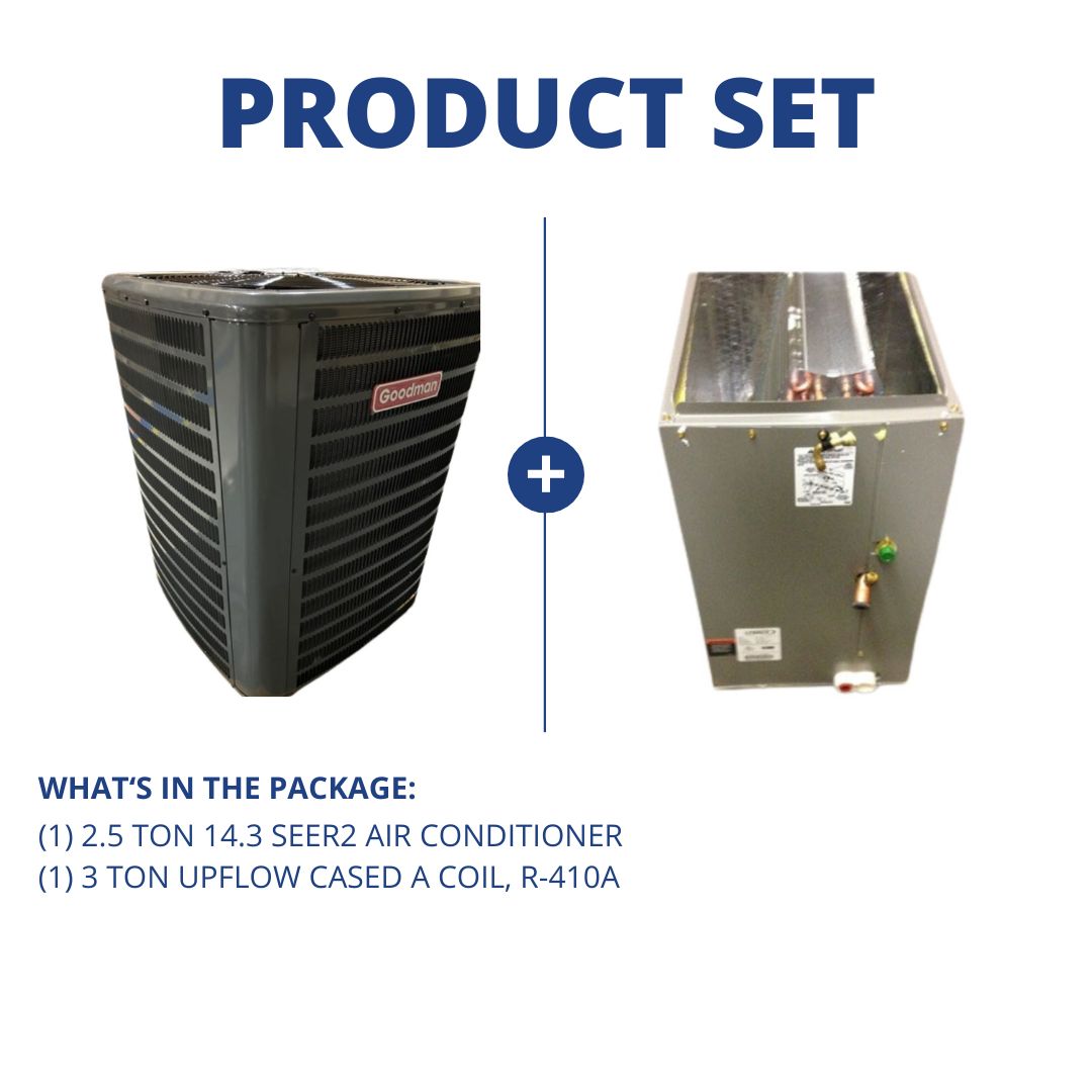 2.5 Ton 14.3 SEER2 Air Conditioner and 3 Ton Upflow Cased A Coil, R-410A