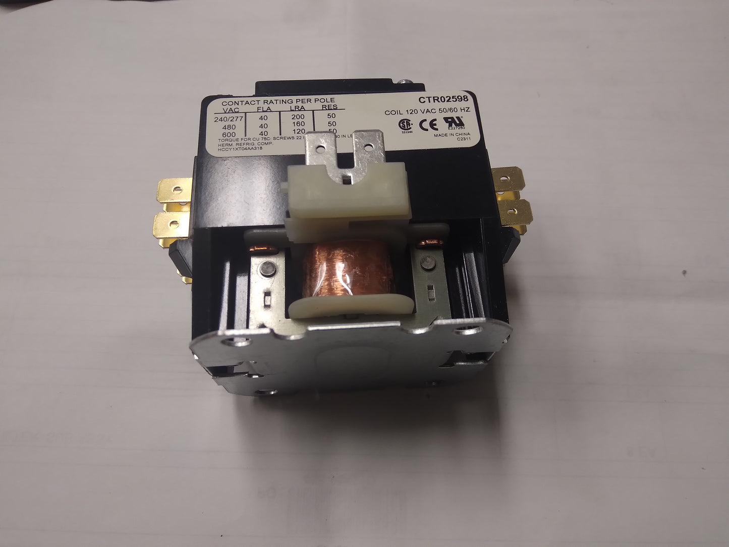 1 Pole 40Amp Contactor 600V Max Coil:120V Hertz:50-60