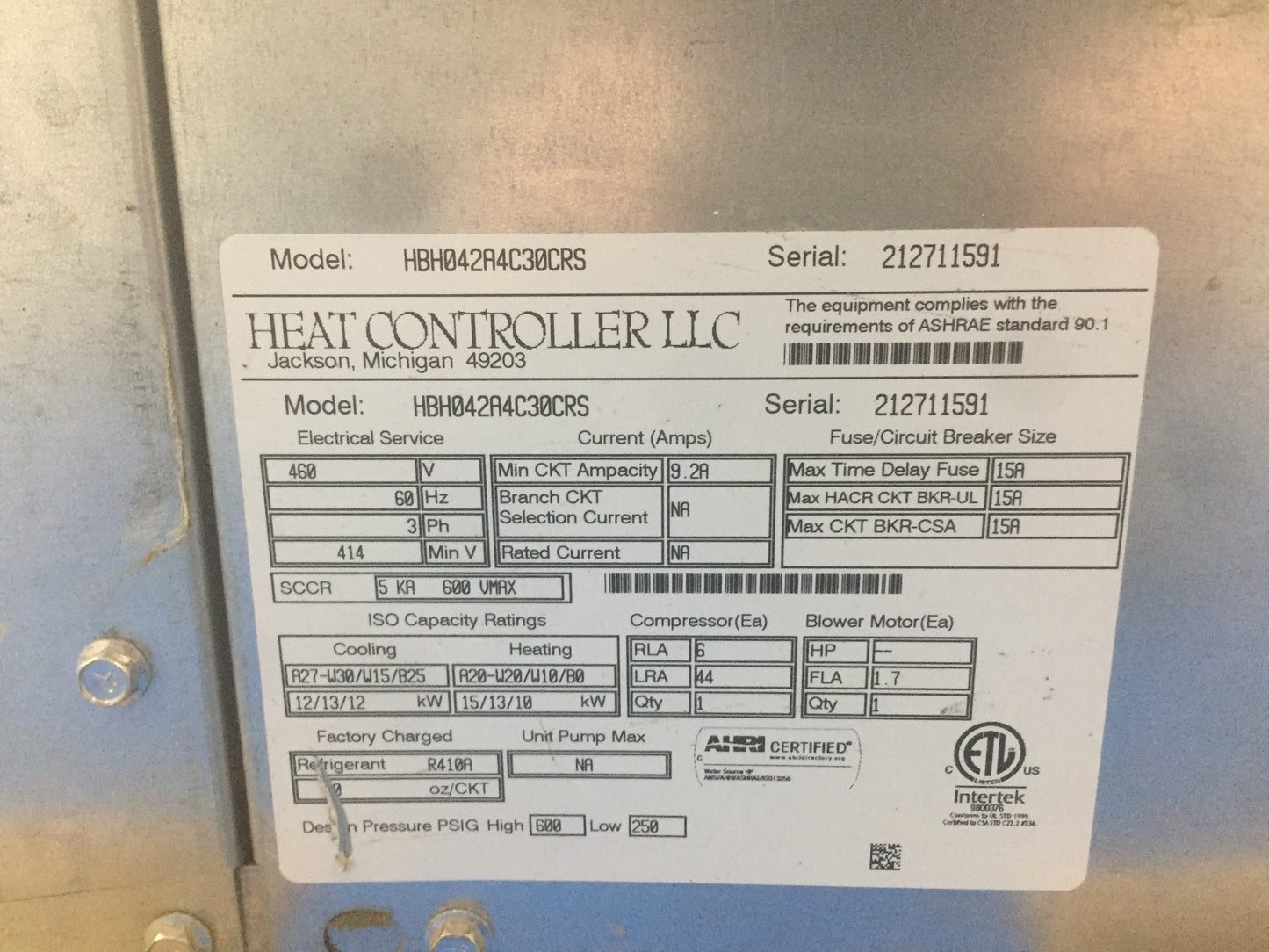 3-1/2 Ton Hb Compact Commercial" Series Horizontal Water Source Heat Pump Package Unit/W Cxm Control