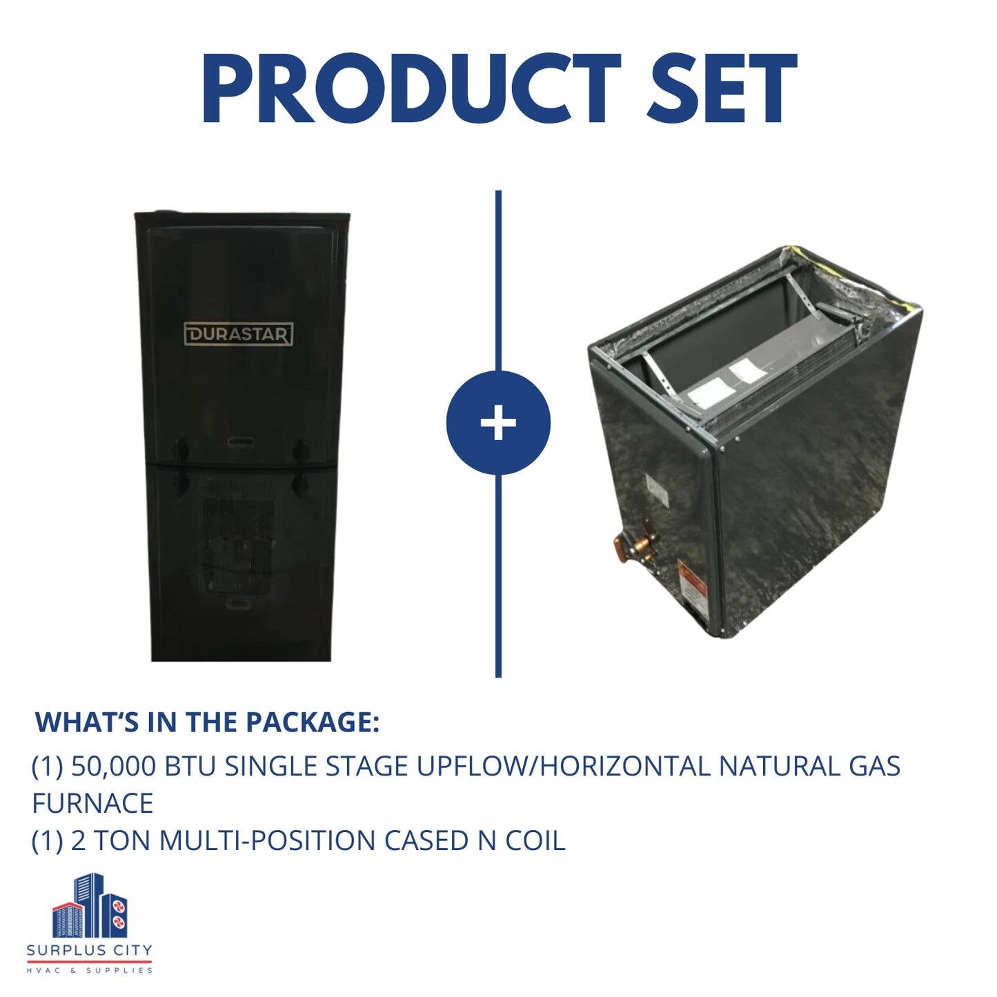 50,000 BTU Upflow/Horizontal 80% Natural Gas Furnace With 2 Ton Multiposition Cased Coil