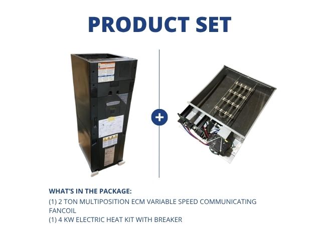 Fan coil de CA/HP con ECM multicomunicación de 2 toneladas con kit de calefacción de 4 Kw, 208-230/60/1 R-410A 195 SEER